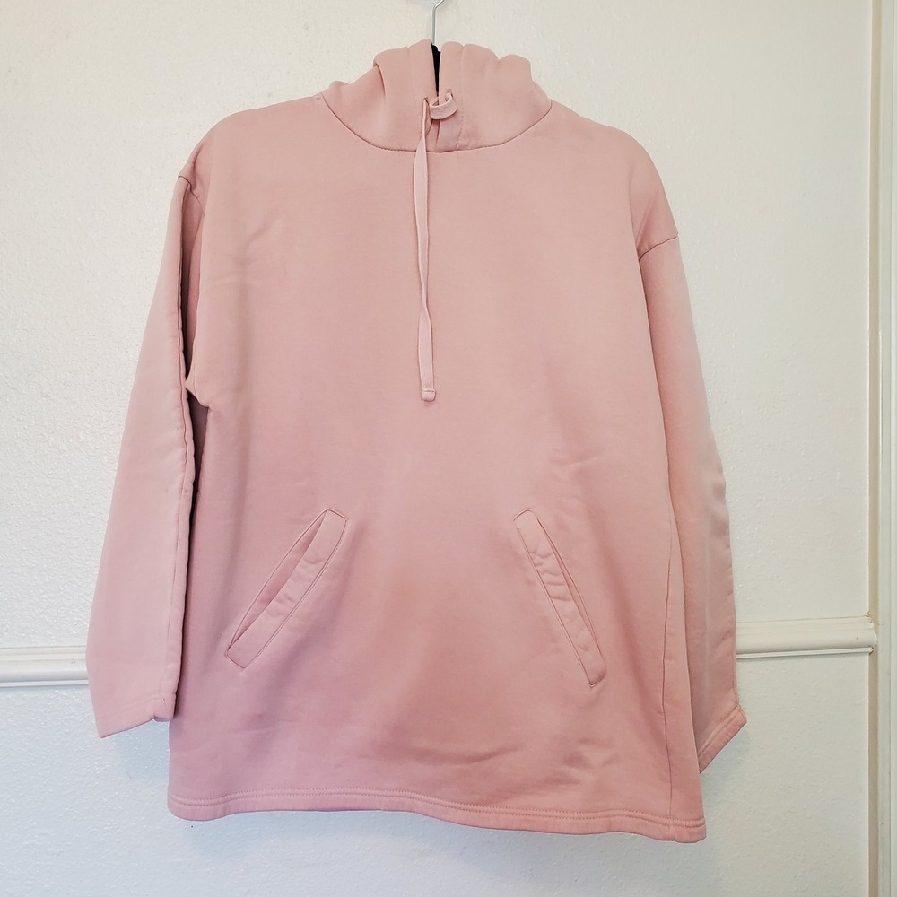 Zara Womens Oversized High Neck Hoodie Blush Pink Sweatshirt Size S